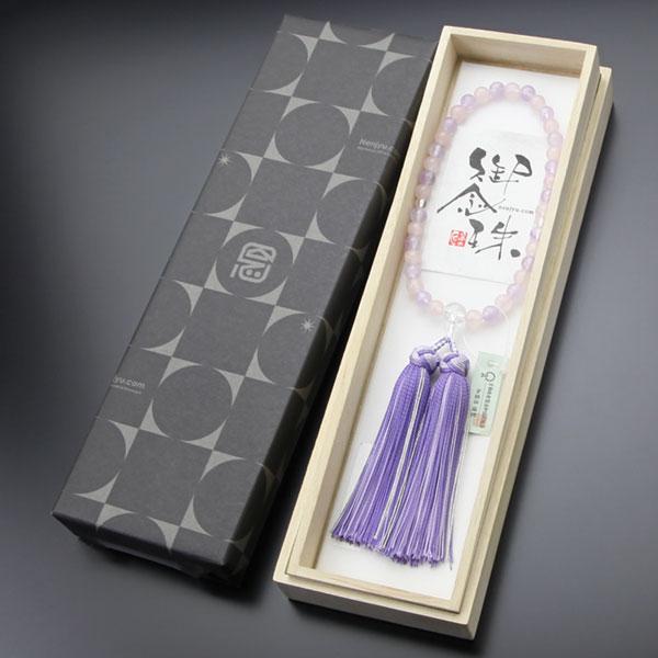 数珠 女性用 約7ミリ ローズクォーツ 藤雲石 交互 本水晶 銀花かがり房 数珠袋付き | 数珠 パワーストーン はな花 | 05