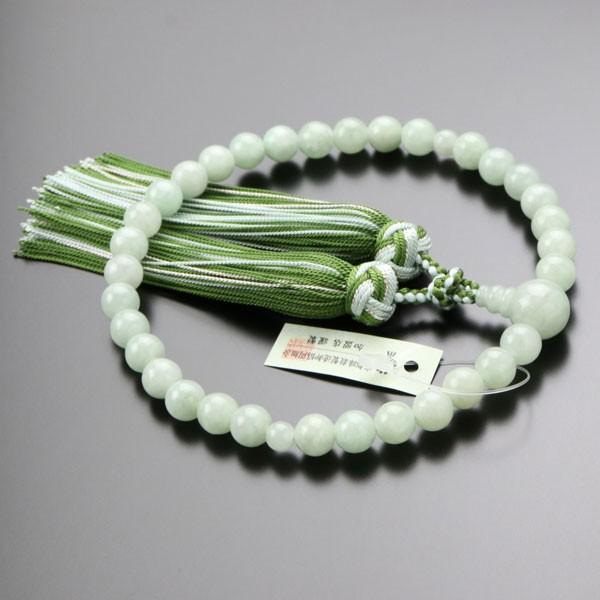 ≪特別価格≫数珠 女性用 約8ミリ ビルマ翡翠 銀花かがり房 数珠袋付き | 数珠 パワーストーン はな花 | 01