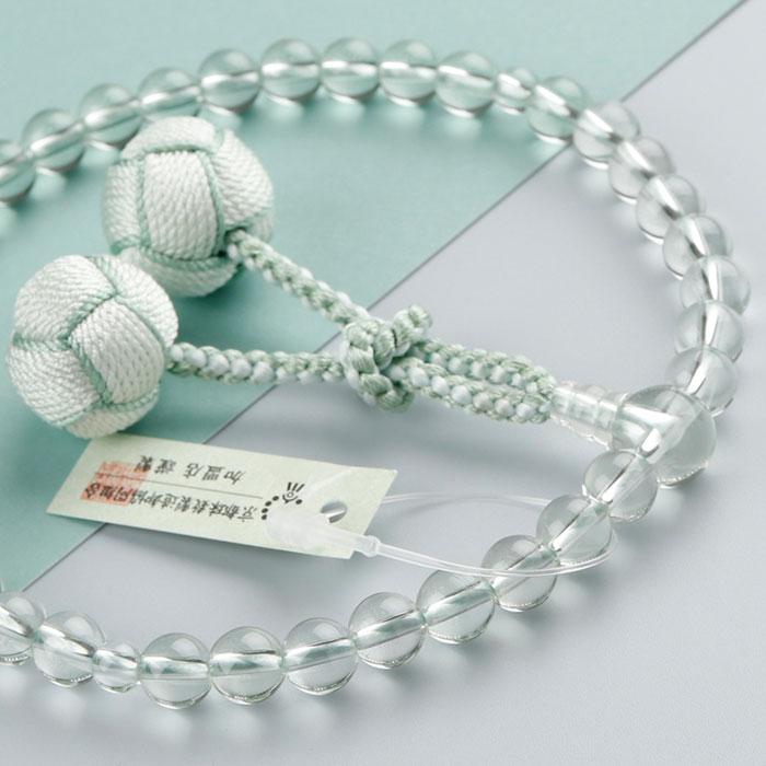 数珠 女性用 約7ミリグリーンアメジスト 共仕立 正絹製・小田巻梵天房 数珠袋付き | 数珠 パワーストーン はな花