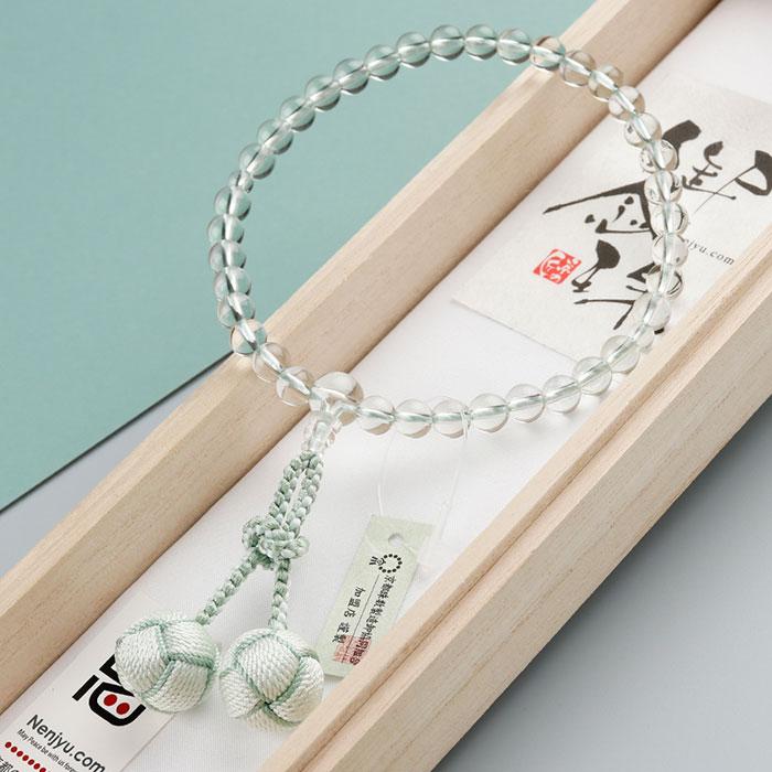 数珠 女性用 約7ミリグリーンアメジスト 共仕立 正絹製・小田巻梵天房 数珠袋付き | 数珠 パワーストーン はな花 | 05