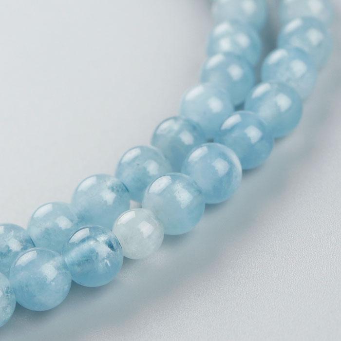 浄土真宗 数珠 女性用 8寸 アクアマリン 銀花かがり房 数珠袋付き おしゃれ | 数珠 パワーストーン はな花 | 02