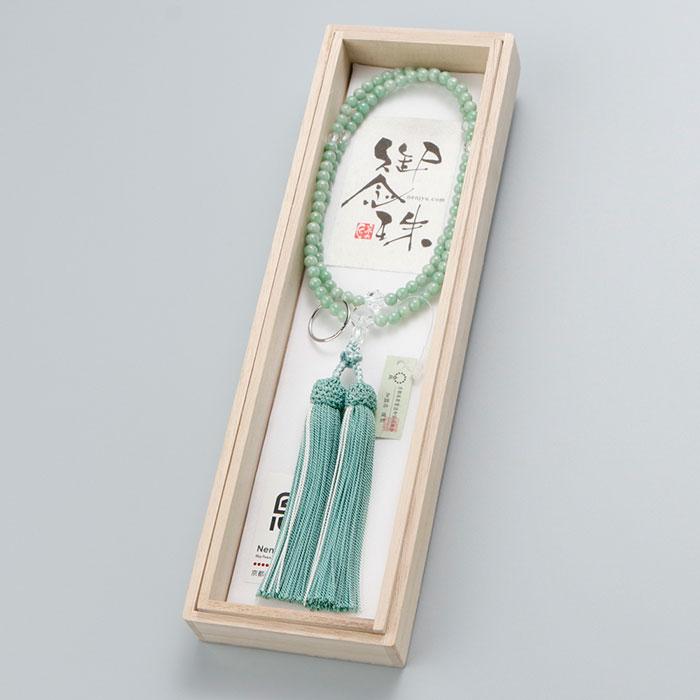 【現品お届け！】【一点モノ】曹洞宗 数珠 女性用 8寸 ビルマ翡翠 カット水晶 本銀輪 正絹2色房 数珠袋付き | 数珠 パワーストーン はな花 | 04