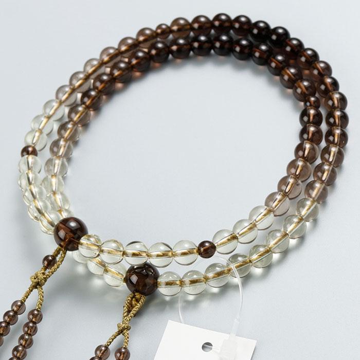 【現品お届け！】喜芳工房 八宗派兼用 念珠 数珠 女性用 ８寸 寸法切り 約7ミリ 茶水晶 トパーズ グラデーション 正絹2色房 数珠袋付き | 数珠 パワーストーン はな花