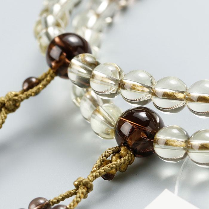 【現品お届け！】喜芳工房 八宗派兼用 念珠 数珠 女性用 ８寸 寸法切り 約7ミリ 茶水晶 トパーズ グラデーション 正絹2色房 数珠袋付き | 数珠 パワーストーン はな花 | 01