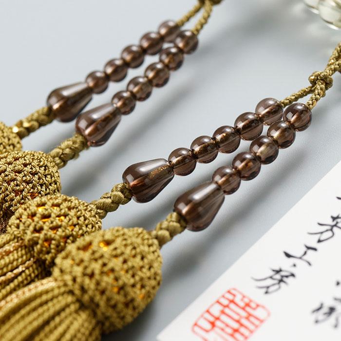 【現品お届け！】喜芳工房 八宗派兼用 念珠 数珠 女性用 ８寸 寸法切り 約7ミリ 茶水晶 トパーズ グラデーション 正絹2色房 数珠袋付き | 数珠 パワーストーン はな花 | 03