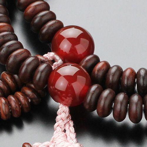 百八念珠 腕輪　仏珠 108粒 天然紅檀 数珠 手串 ブレスレット ネックレス 数珠 パワーストーン はな花 日蓮宗 数珠ブレスレット 108玉 紫檀 (艶