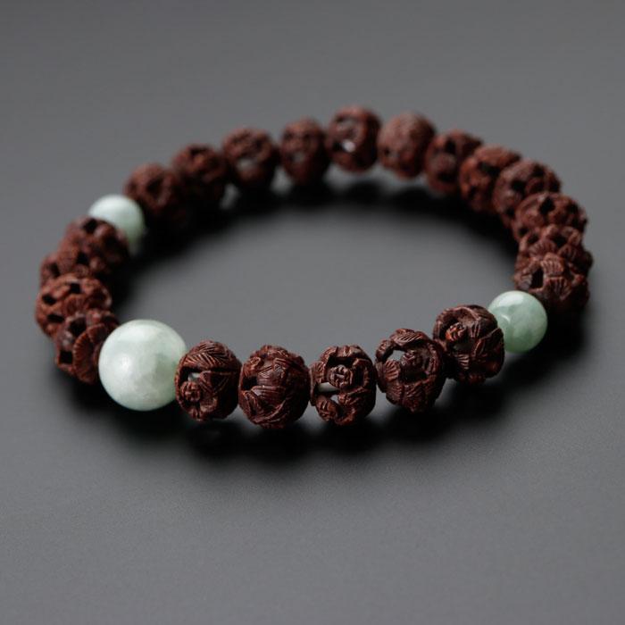 数珠 パワーストーン はな花 数珠ブレスレット 約10ミリ 羅漢彫り 柘植