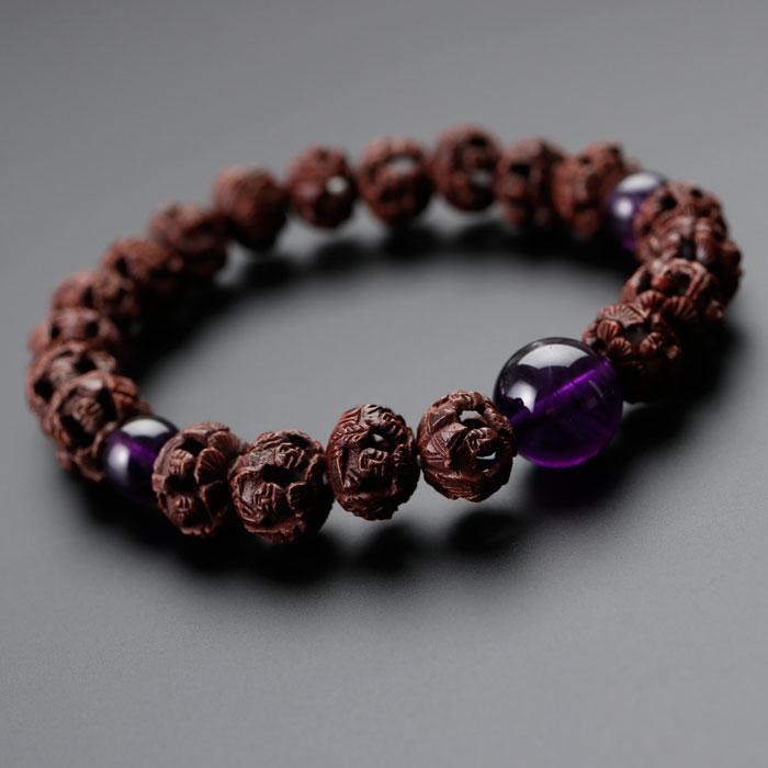 数珠 パワーストーン はな花 数珠ブレスレット 約9×10mm 羅漢彫り 柘植