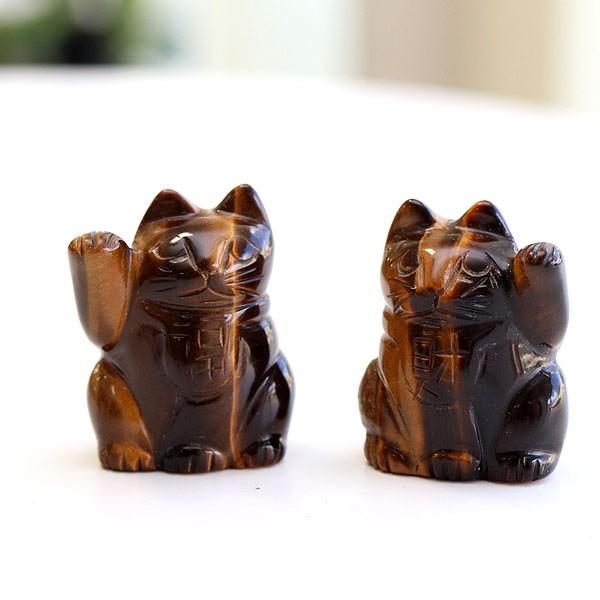 彫り物・カービング 招き猫（小） ペア2個セット 虎目石 置物 | 数珠 パワーストーン はな花