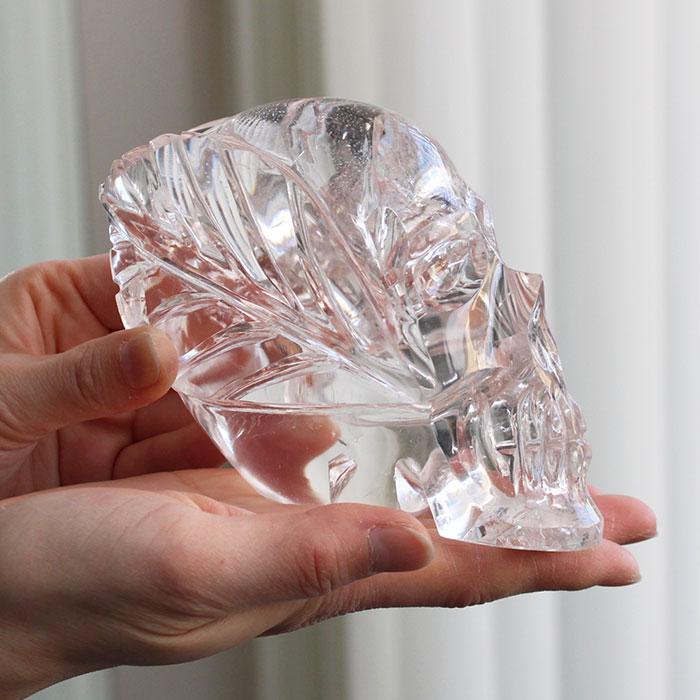【現品お届け！】レムリアン水晶 リーフスカル カービング 約951g | 数珠 パワーストーン はな花 | 01