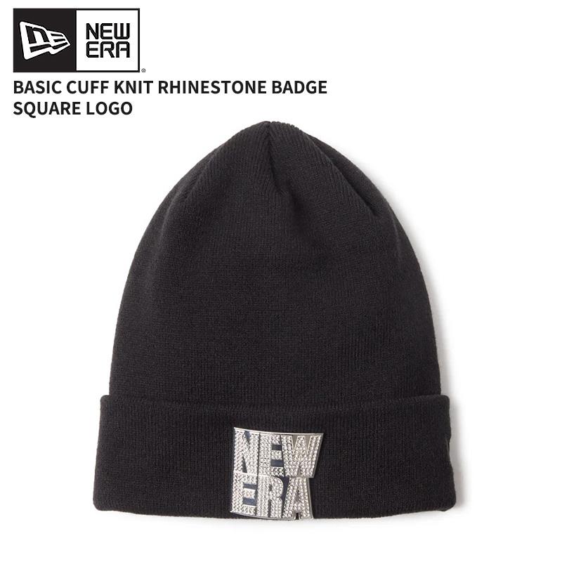 ニューエラ メンズ ニット帽 ビーニー レディース NEW ERA ベーシック カフニット ラインストーン Rhinestone Badge スクエアロゴ ブラック 秋 冬 14670022 NEW ERA（ニューエラ） メンズ ニット帽 ビーニー レディース