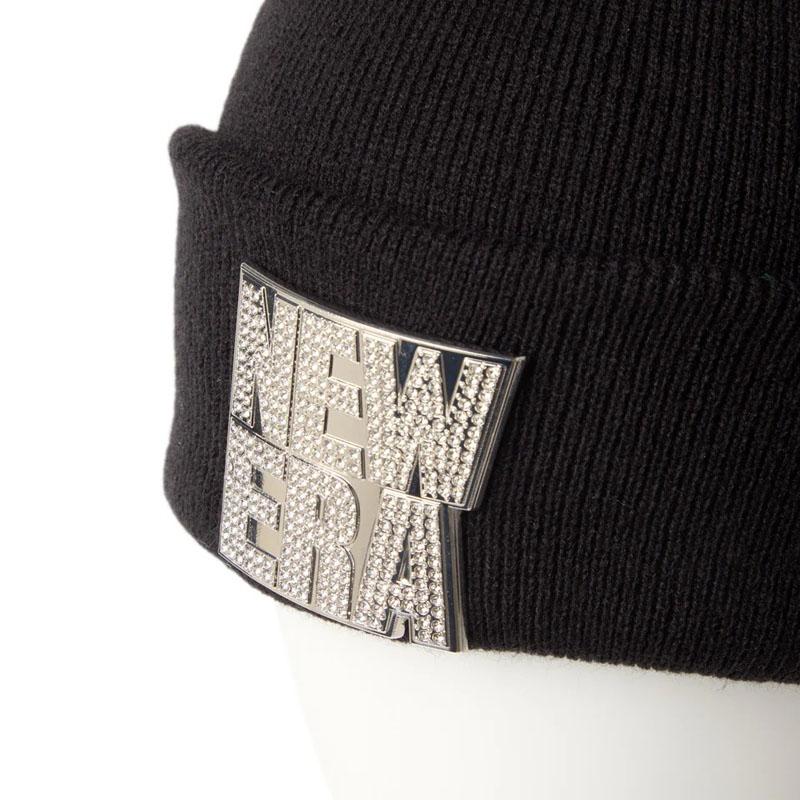 ニューエラ メンズ ニット帽 ビーニー レディース NEW ERA ベーシック カフニット ラインストーン Rhinestone Badge スクエアロゴ ブラック 秋 冬 14670022 NEW ERA（ニューエラ） メンズ ニット帽 ビーニー レディース