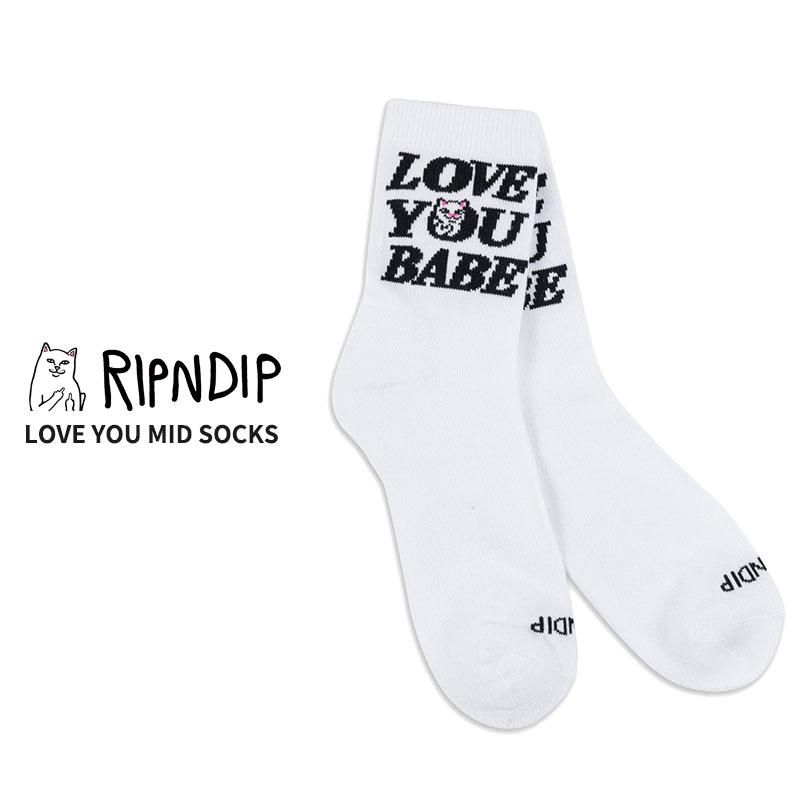 並行輸入】リップンディップ RIPNDIP LOVE YOU MID SOCKS White 靴下