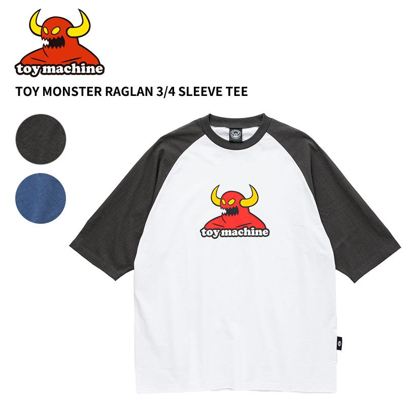 トイマシーン メンズ プリント ラグラン7分袖Tシャツ TOY MACHINE モンスター ラグラン フットボールTシャツ 7分袖 トップス tmpflt22 | TOY MACHINE