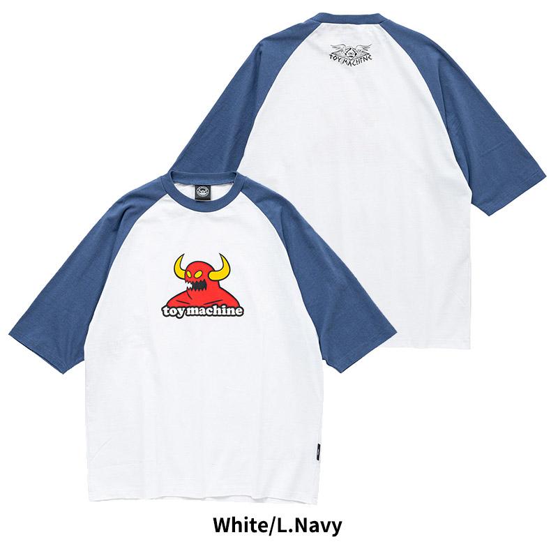 トイマシーン メンズ プリント ラグラン7分袖Tシャツ TOY MACHINE モンスター ラグラン フットボールTシャツ 7分袖 トップス tmpflt22 | TOY MACHINE | 07