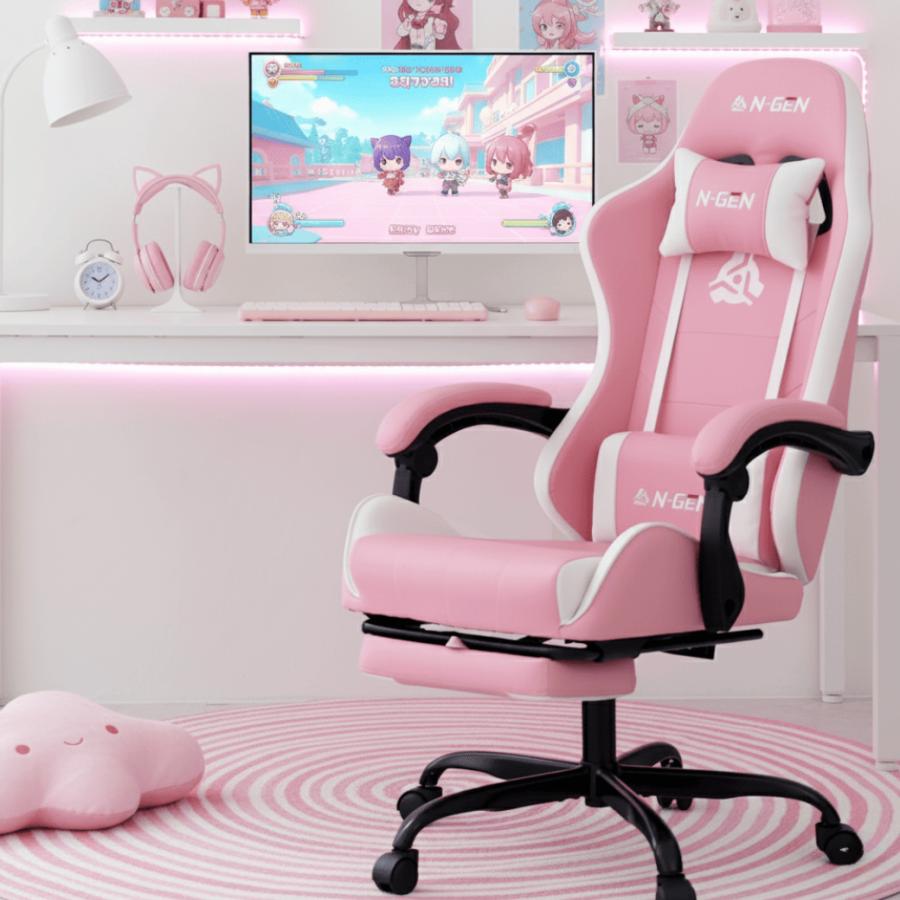 新品 未使用 人気 ゲーミングチェア フットレスト ピンク 動画配信 事務椅子 neo chair 【数量限定】ゲーミングチェア ピンク フットレスト