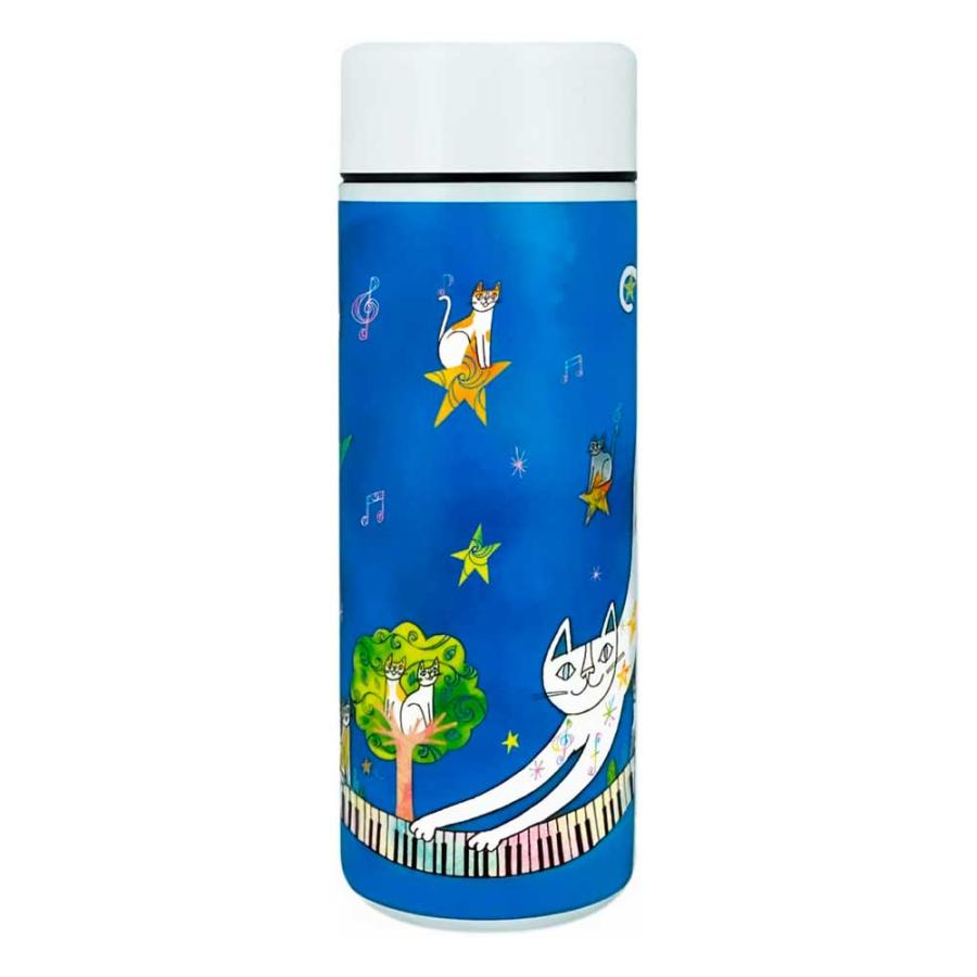 【ねこ画家 おかべてつろう　スクリュー式 ステンレスボトル300ml「音楽は心を軽くしてくれる魔法みたい」】猫デザイン 保温・保冷機能付き | 