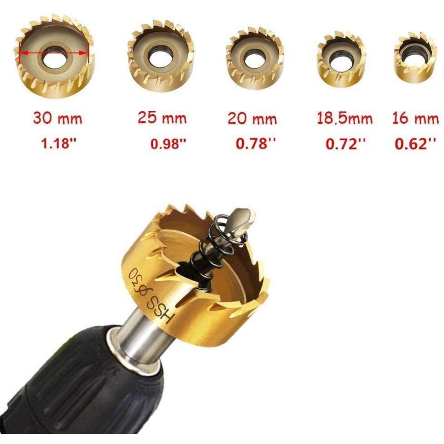 ホールソー 5本 セット(16 18.5 20 25 30 mm) 工具 ドリル 穴あけ 