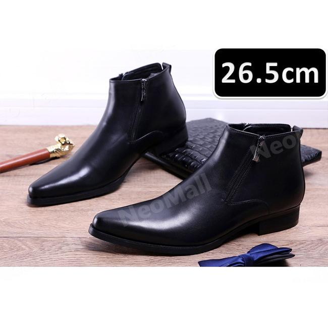 メンズ ビジネス シューズ 本革 ブラック サイズ 26.5cm 革靴  靴 カジュアル 屈曲性 通勤 軽量 新品 ショートブーツ【apa-167】