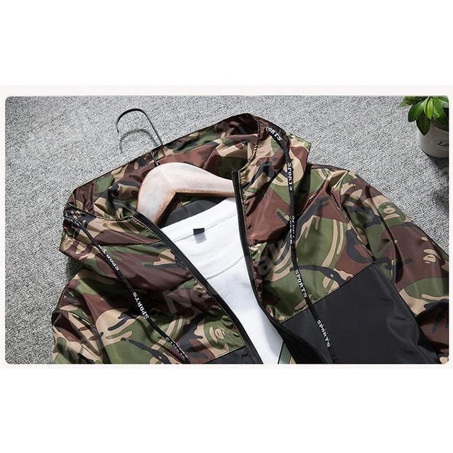 174】 迷彩 ウィンドブレーカー フード付き グレー 2XL メンズ
