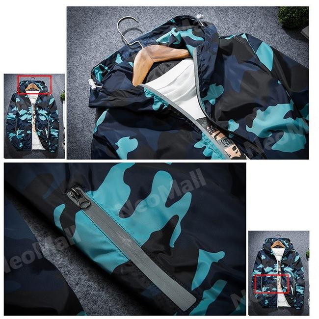 175】 迷彩 ウィンドブレーカー フード付き グレー XL メンズ ナイロン