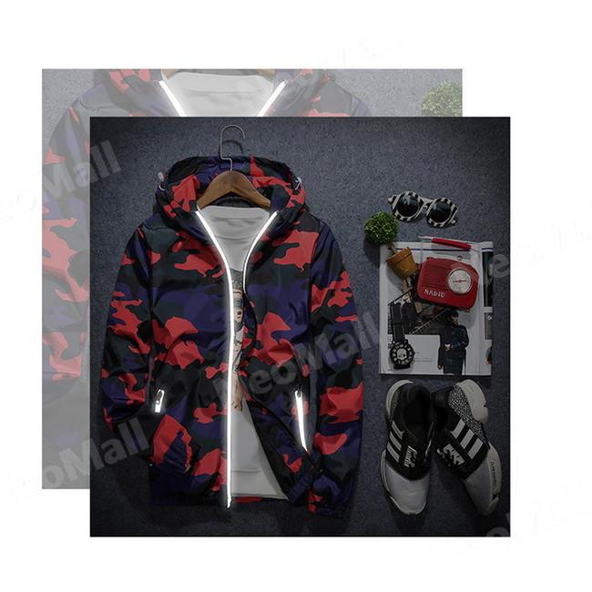 175】 迷彩 ウィンドブレーカー フード付き レッド XL メンズ ナイロン