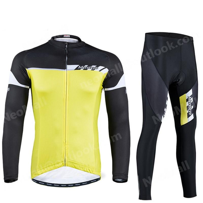 サイクリングウェア mersteyo 長袖 イエロー 2点セット 自転車 ウェア サイクルジャージ 吸汗速乾防寒 新品 インポート品