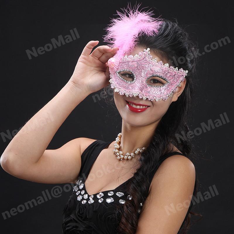 高品質☆魅惑的 フェザー アイマスク 【032・ピンク】 仮面 仮装 舞踏