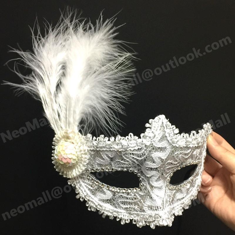 高品質☆魅惑的 フェザー アイマスク 【032・ホワイト】 仮面 仮装