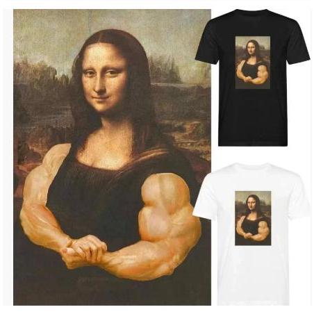 Tシャツ 丸首 半袖 Tシャツ【093】マッチョなモナリザ ホワイト 