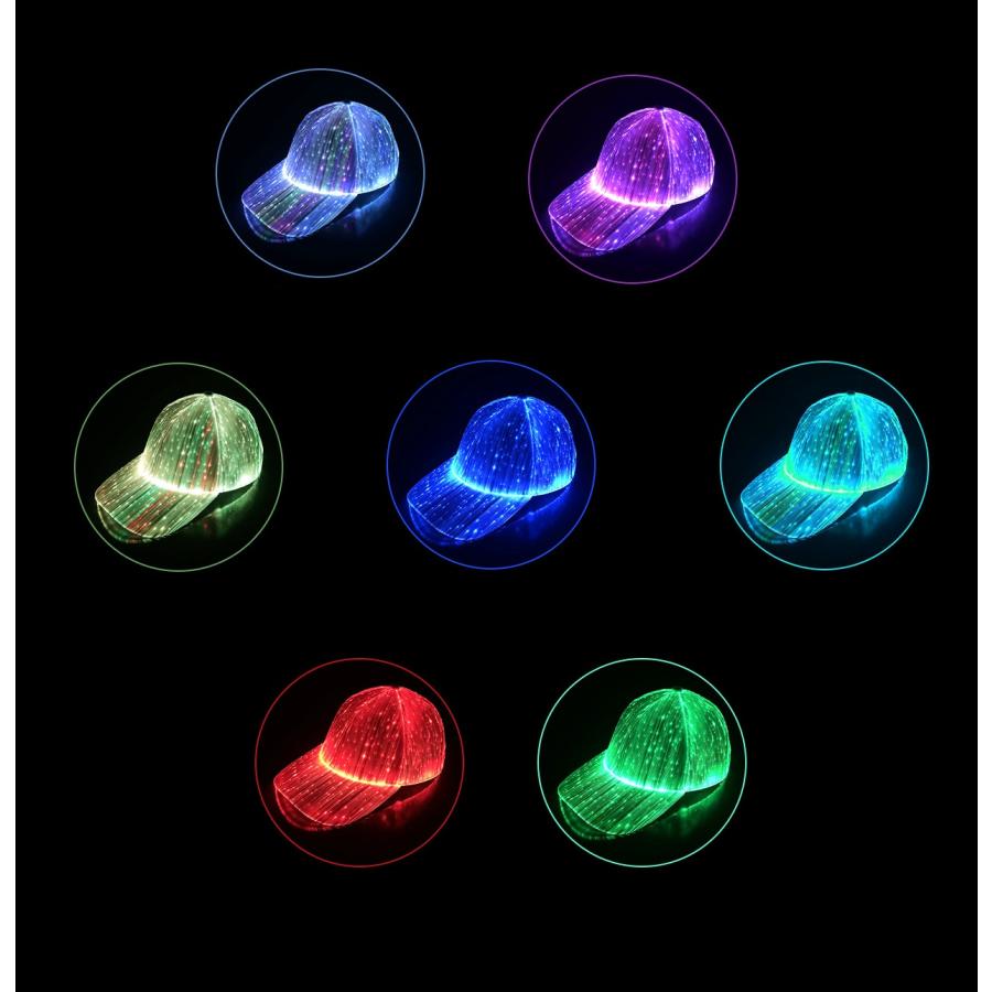 光るキャップ 充電式 光ファイバーの布地 多種な変換モード LED 帽子