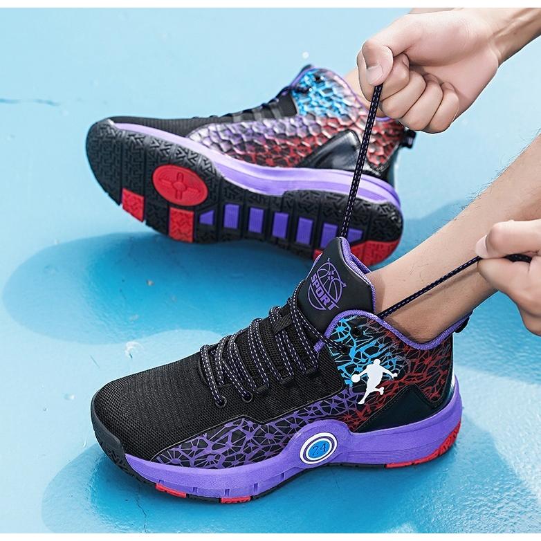 バスケットボールシューズ ハイカット ホワイト/ブルー/パープル