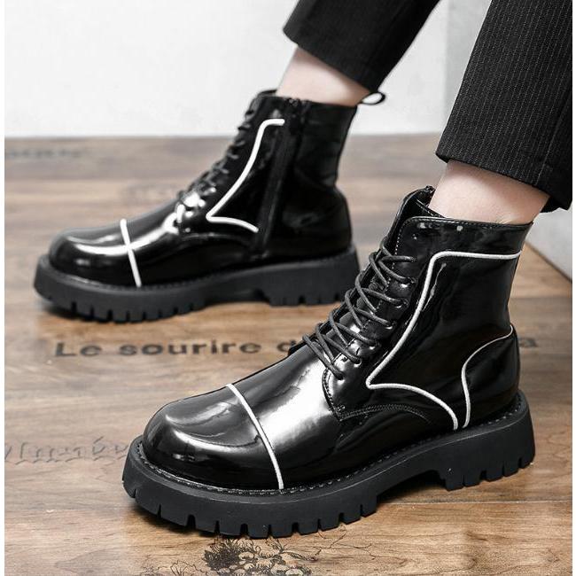 サイドジッパー付き メンズ ビジネス レザー シューズ ブラック 革靴