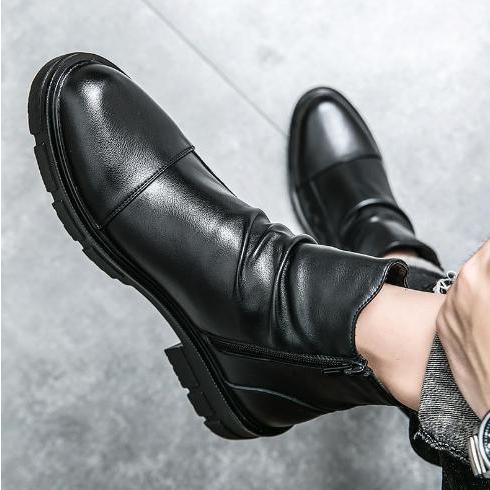 サイドジッパー付き メンズ ビジネス レザー シューズ ブラック 革靴 靴 カジュアル 屈曲性 通勤 軽量 インポート品【n150】 サイドジッパー付き メンズ ビジネス レザー シューズ ブラック 革靴