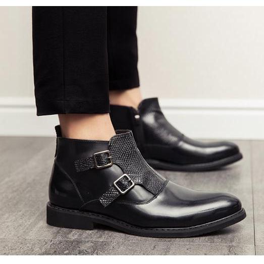 サイドジッパー付き メンズ ビジネス レザー シューズ ブラウン 革靴