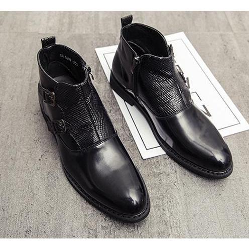 サイドジッパー付き メンズ ビジネス レザー シューズ ブラウン 革靴