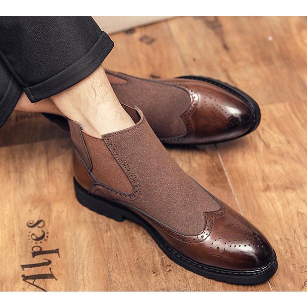 サイドゴア メンズ ビジネス レザー シューズ ブラウン 革靴 靴 カジュアル 屈曲性 通勤 軽量 インポート品【n152】 サイドゴア メンズ ビジネス レザー シューズ ブラウン 革靴 靴