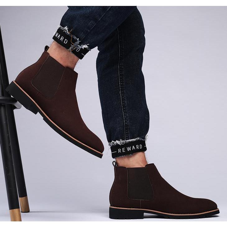 サイドゴア メンズ ビジネス PUレザー シューズ ダークブラウン 革靴