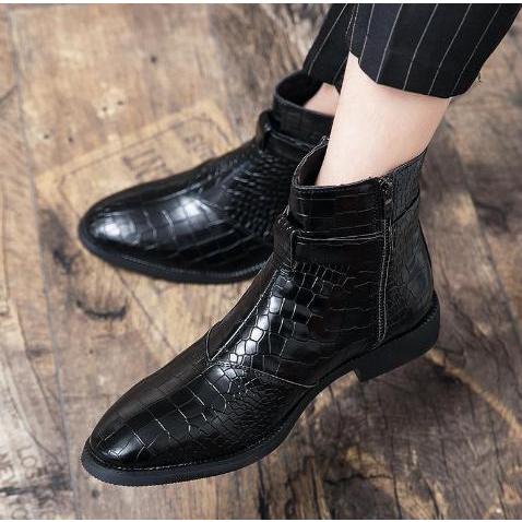 ワニ柄 型押し メンズ ビジネス シューズ ブラック PUレザー 革靴 靴