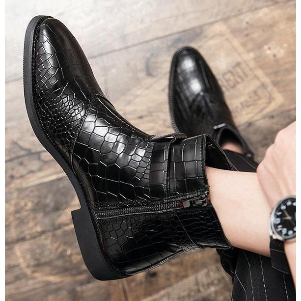 ワニ柄 型押し メンズ ビジネス シューズ ブラック PUレザー 革靴 靴 カジュアル 屈曲性 通勤 軽量 インポート品【n158】 ワニ柄 型押し メンズ ビジネス シューズ ブラック PUレザー 革靴 靴