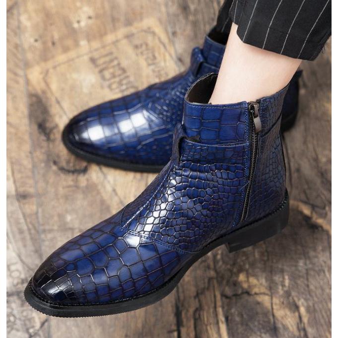 ワニ柄 型押し メンズ ビジネス シューズ ブルー PUレザー 革靴 靴 カジュアル 屈曲性 通勤 軽量 インポート品【n158】 ワニ柄 型押し メンズ ビジネス シューズ ブルー PUレザー 革靴 靴