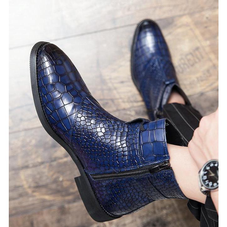 ワニ柄 型押し メンズ ビジネス シューズ ブルー PUレザー 革靴 靴