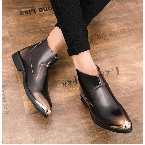 メンズ ビジネス PUレザー シューズ ゴールド 革靴 靴 カジュアル 屈曲