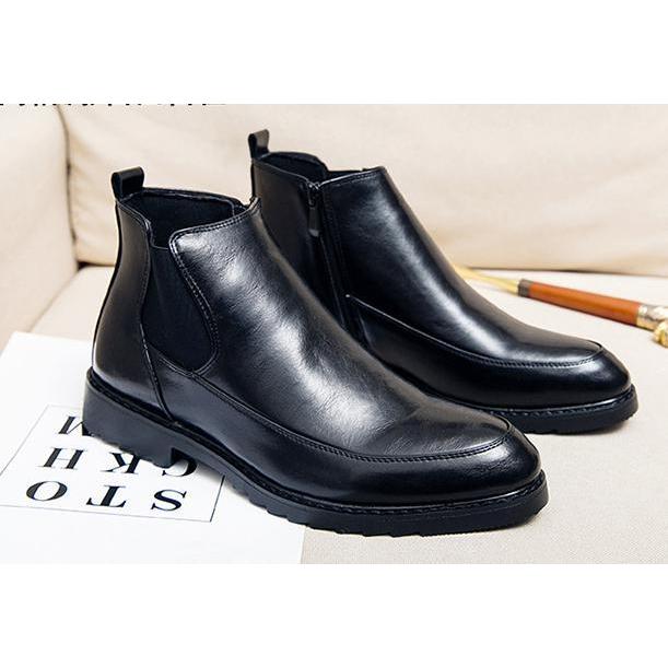 サイドジッパー付き メンズ ビジネス レザー シューズ ブラック  革靴 靴 カジュアル 屈曲性 通勤 軽量 インポート品【n142】 サイドジッパー付き メンズ ビジネス レザー シューズ ブラック 革靴