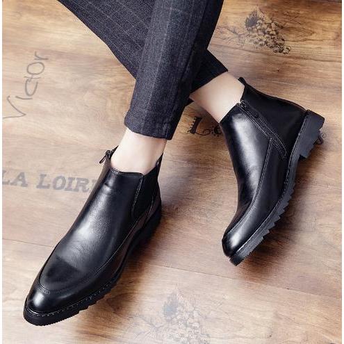 サイドジッパー付き メンズ ビジネス レザー シューズ ブラック 革靴