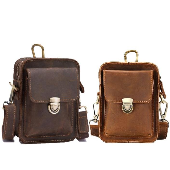 送料コミコミ☆ メンズ 本革 3wayバッグ ダークブラウン/ライトブラウン 牛革 ヒップバッグ ウェストポーチ ショルダーバッグ 多機能