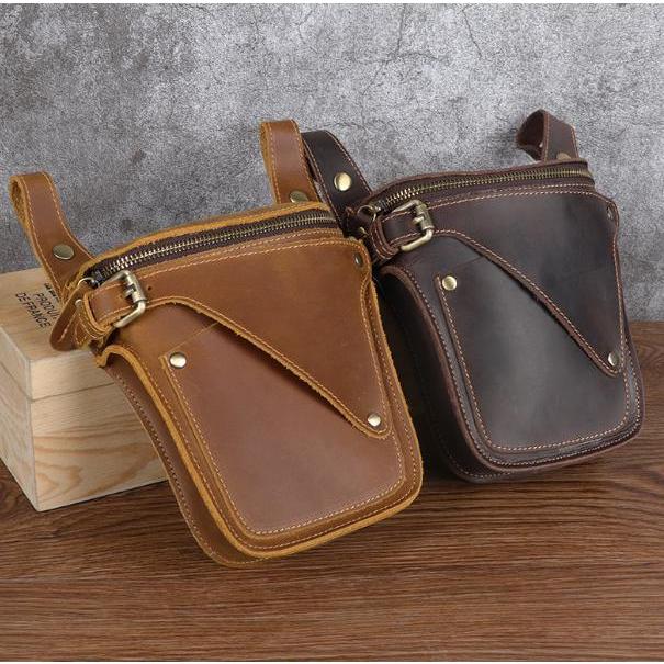 送料コミコミ☆ 2way ウェストポーチ 本革 ダークブラウン/ライトブラウン 牛革 ヒップバッグ ショルダーバッグ スマホ タバコ 【n226】 送料コミコミ☆ 2way ウェストポーチ 本革 ダークブラウン/ライト