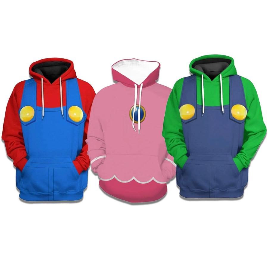フード付き ゲームキャラパーカー トレーナー アウター 防寒 赤 緑