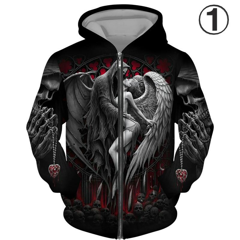 フード付き ドクロ ジップアップパーカー アウター 防寒 髑髏 骸骨