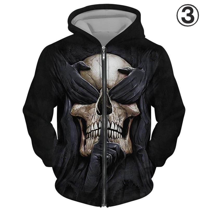 フード付き ドクロ ジップアップパーカー アウター 防寒 髑髏 骸骨